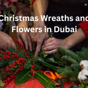 Luxurious Christmas wreaths and flowers in Dubai with poinsettias and gold accents