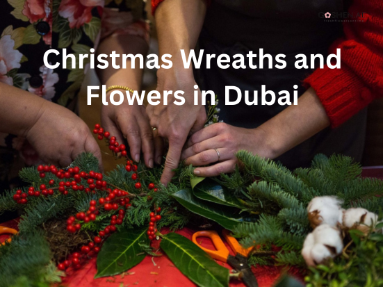 Luxurious Christmas wreaths and flowers in Dubai with poinsettias and gold accents